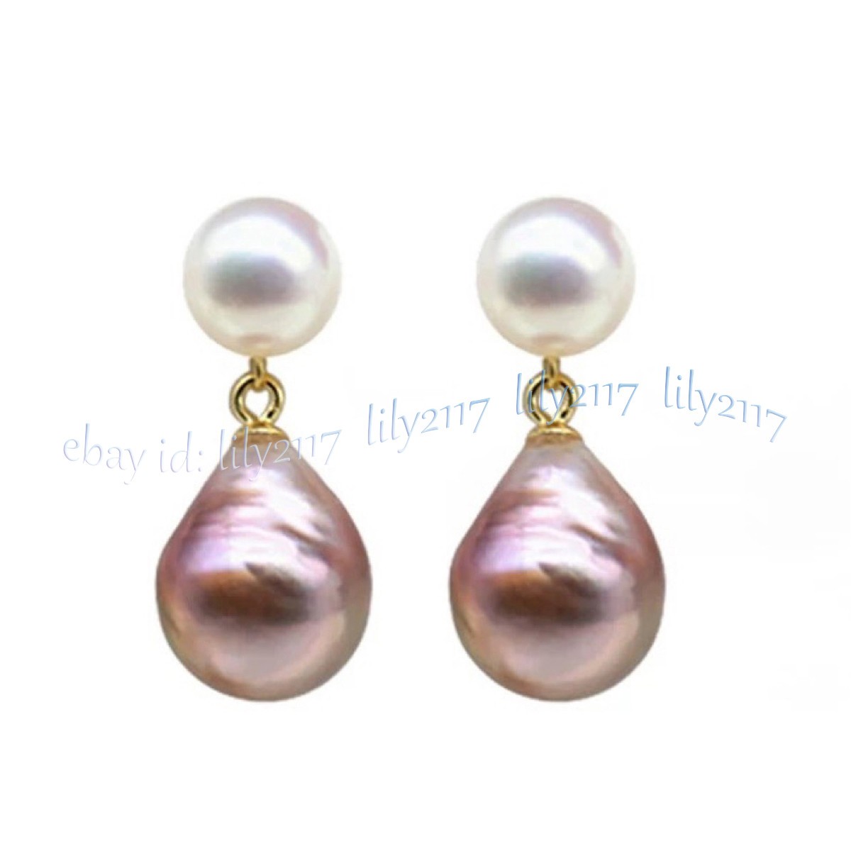 Natural Freshwater White Pearl Pink Purple Baroque Pearl Dangle Stud Earrings
