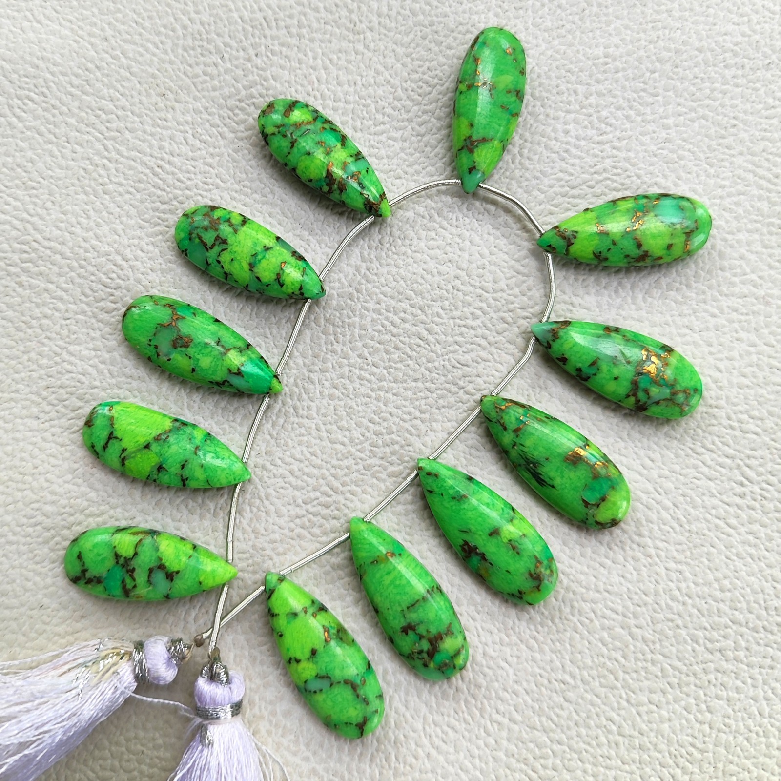 6″ Strand Green Turquoise Smooth Pear Shape Beads 25x10mm