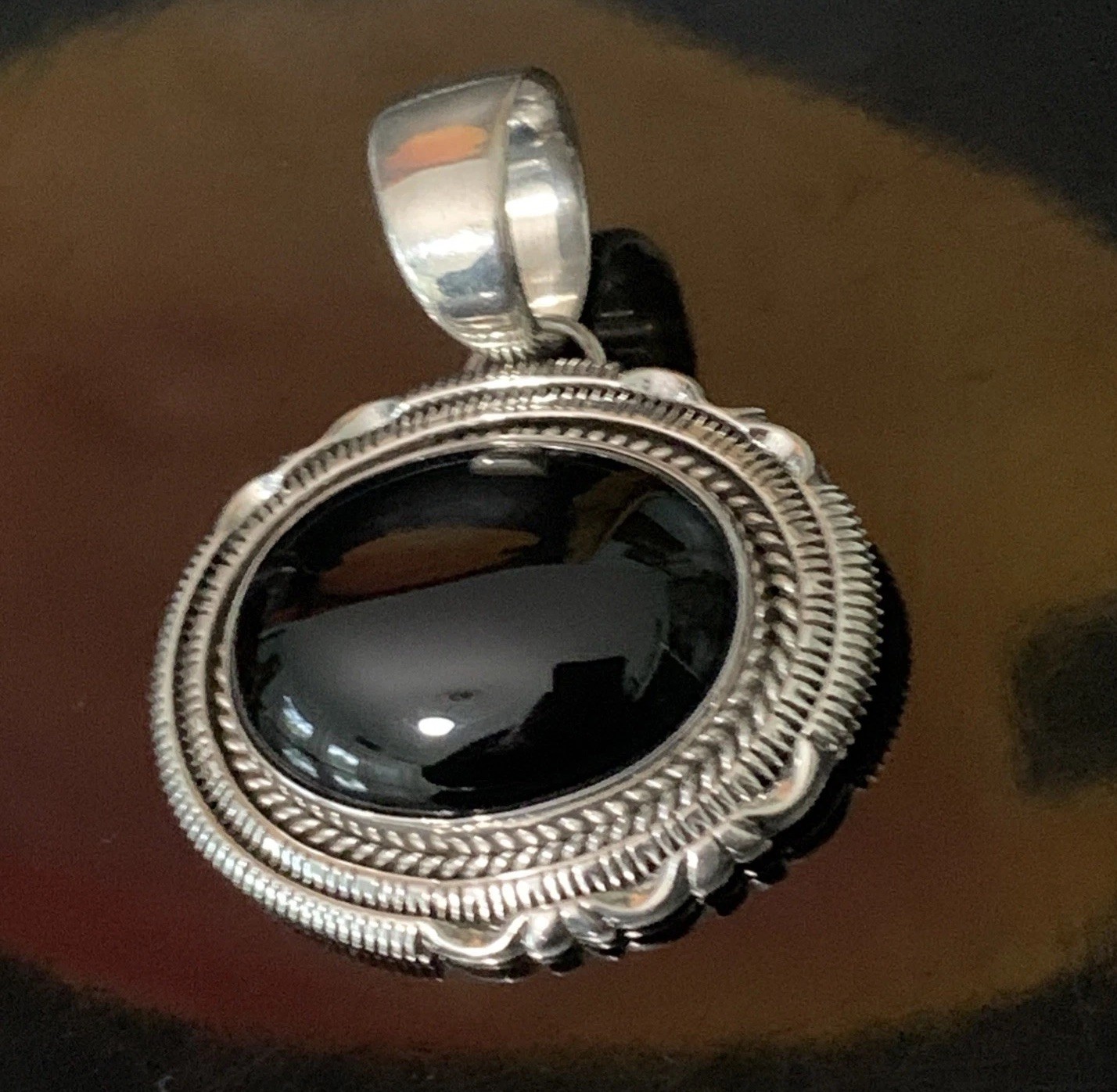 HENRY CHACKEE ARTIE YELLOWHORSE NAVAJO STERLING SILVER ONYX PENDANT 29.9 GRAMS