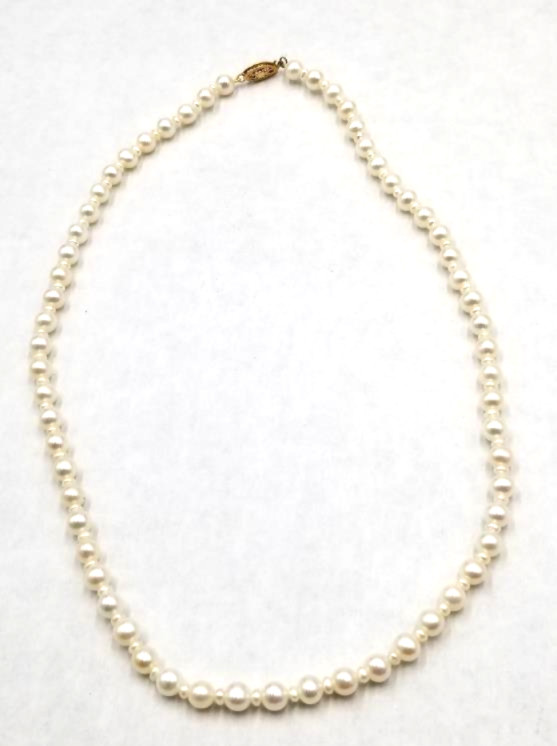 Japanese Akoya Pearl Necklace 14K Yellow Gold 585 Clasp Uniform Alternating Patt
