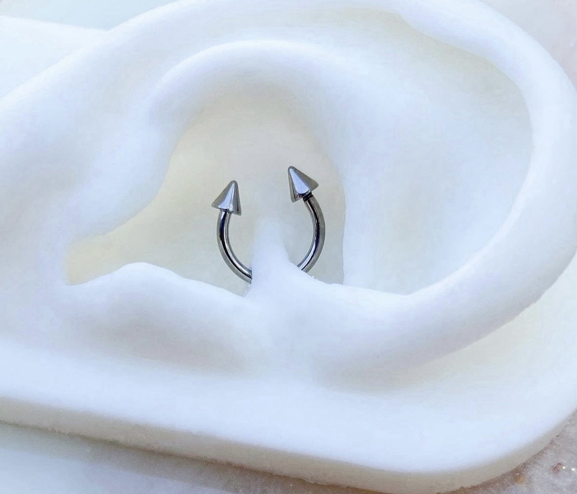 Spike Horseshoe Hoop. 18G, 16G, 14G, 12G, 10G. Titanium. Silver, Black, or Gold.