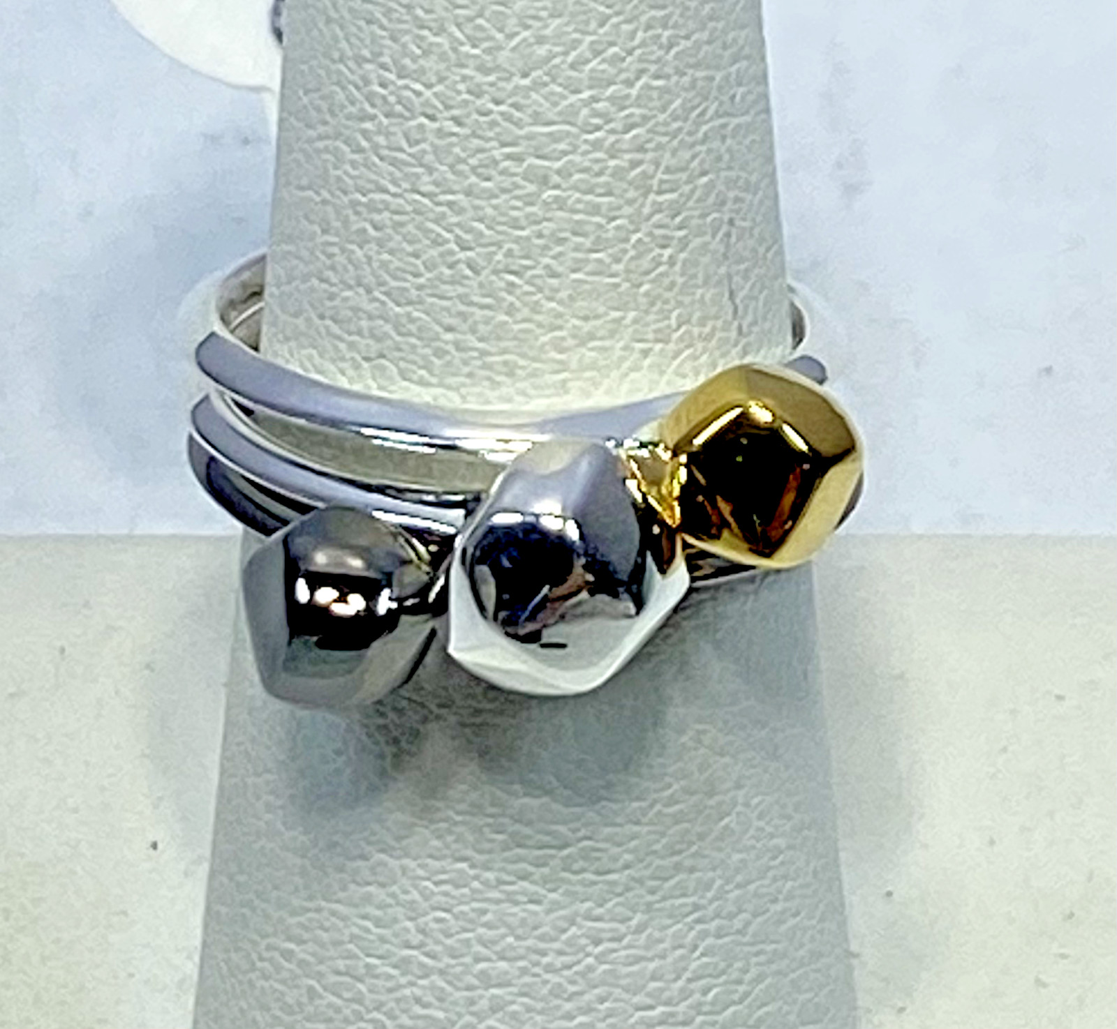 Kit Heath Set of 3 Stackable Tri Color Sterling Rokk Nugget Rings, Sz 8 NWT 8.4g