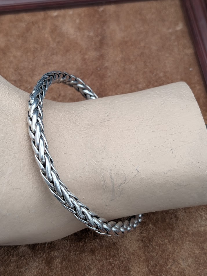 Sterling Silver Braided Chain Dragon’s Head End Tabs 8″ Bracelet ~ 28.5g