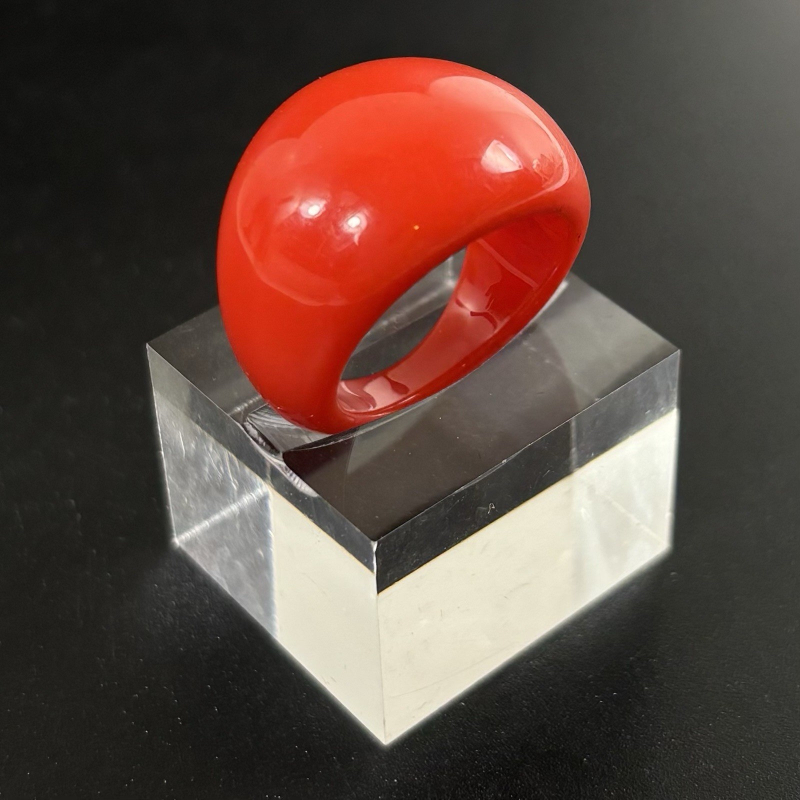 Vintage Lucite Acrylic RED Glossy Chunky Domed Ring Size 6.25 Mod Retro