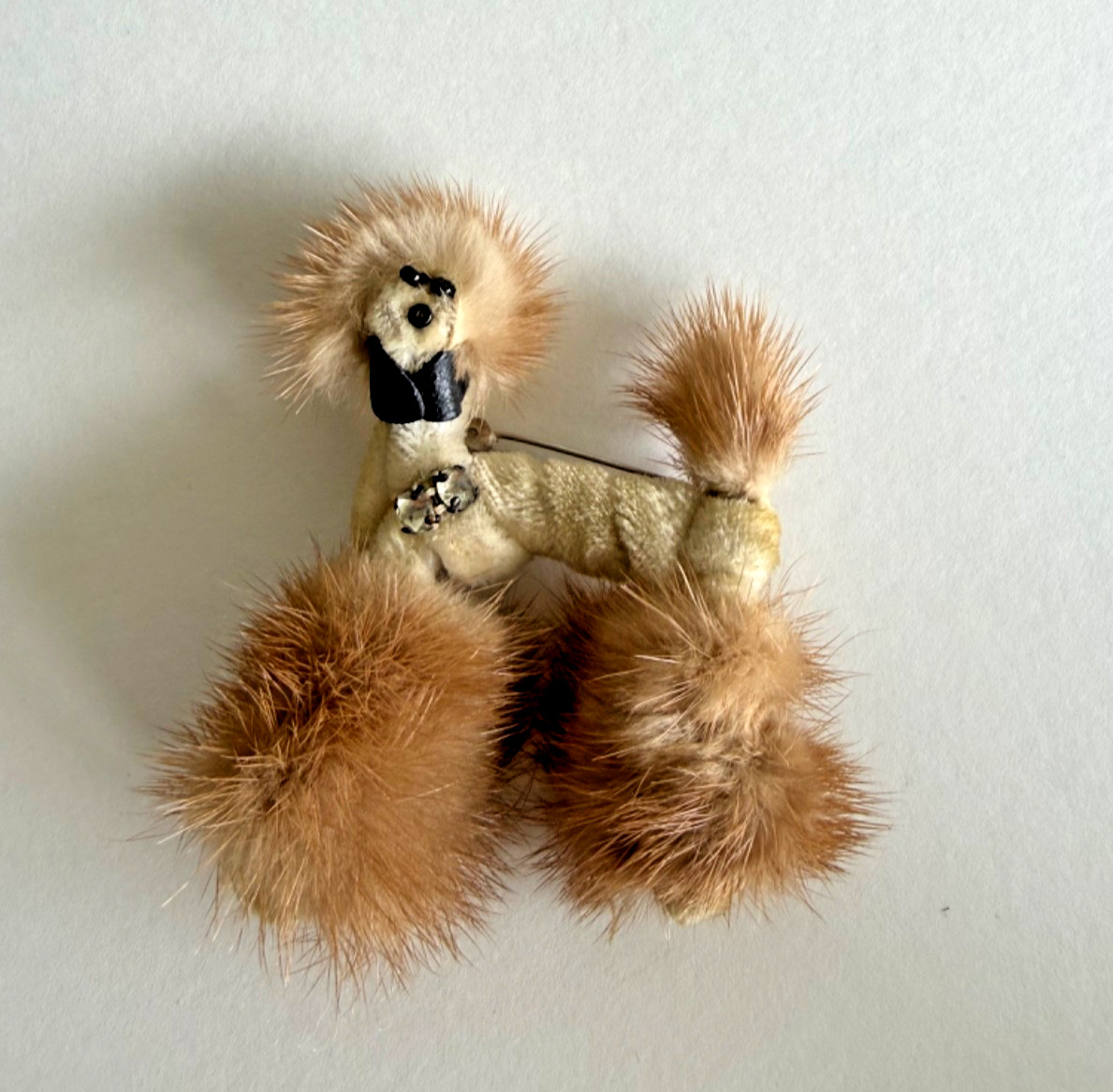 Midcentury MINK Fur and Chenille Poodle Brooch