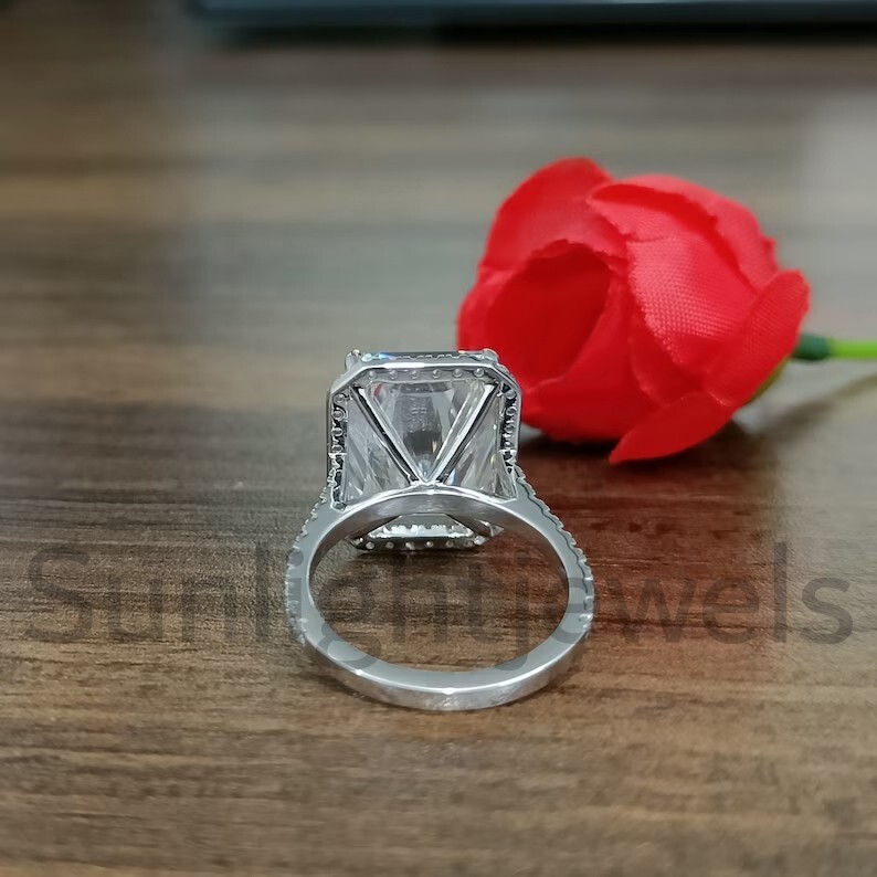 RARE 20.00 Ct Certified Radiant Cut Off White Diamond 925 Silver Ring Treated