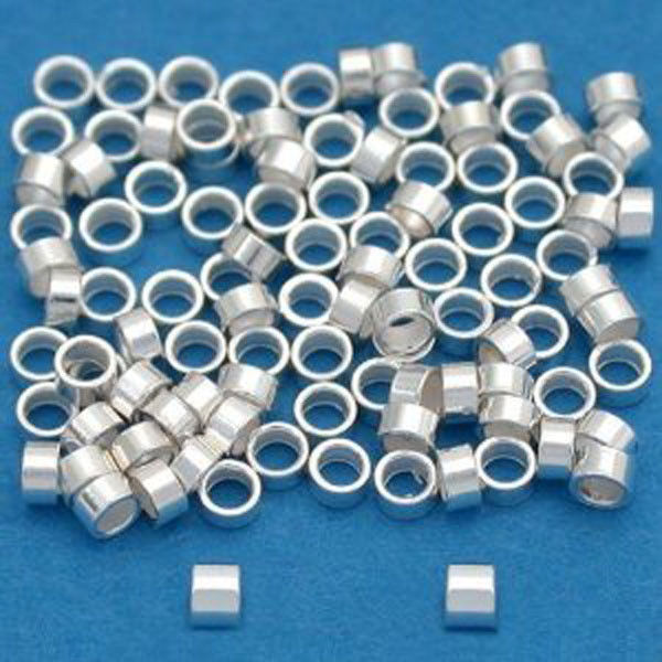 100pcs, 2x1mm Sterling Silver Crimp Beads – 925 Sterling Silver Crimps Tube USA