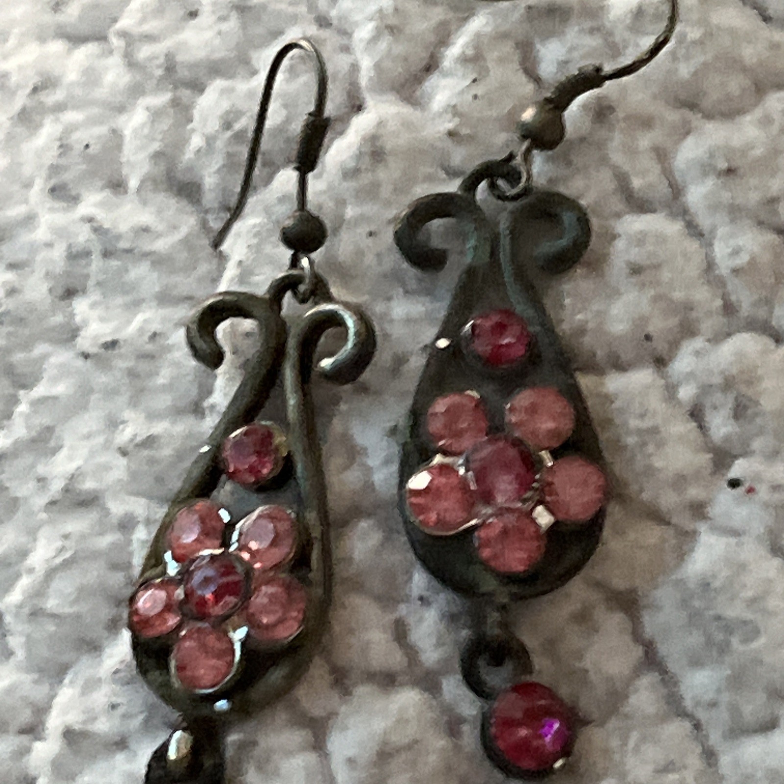Vintage Earrings Pink Floral Chandelier Shabby Chic Crystal Retro