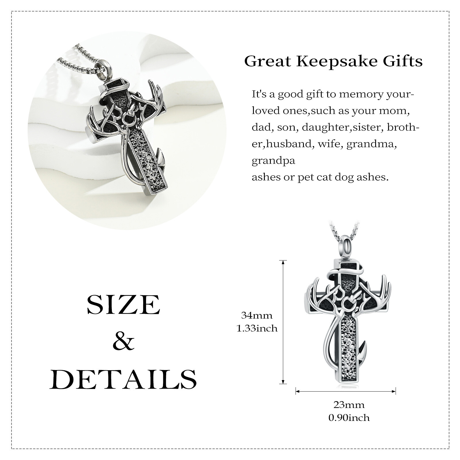 Fish Hook Deer Cross Urn Pendant Cremation Jewelry for Ashes Memory Necklace