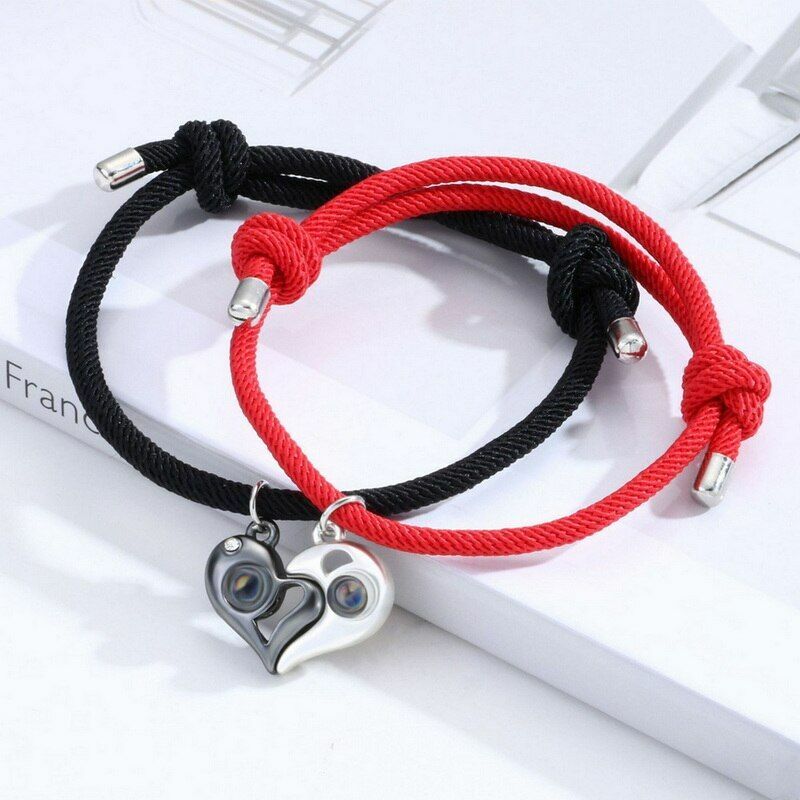 2 Pcs Magnetic Lover Couple Bracelet Heart Pendant Bracelets Fashion Jewelry NEW