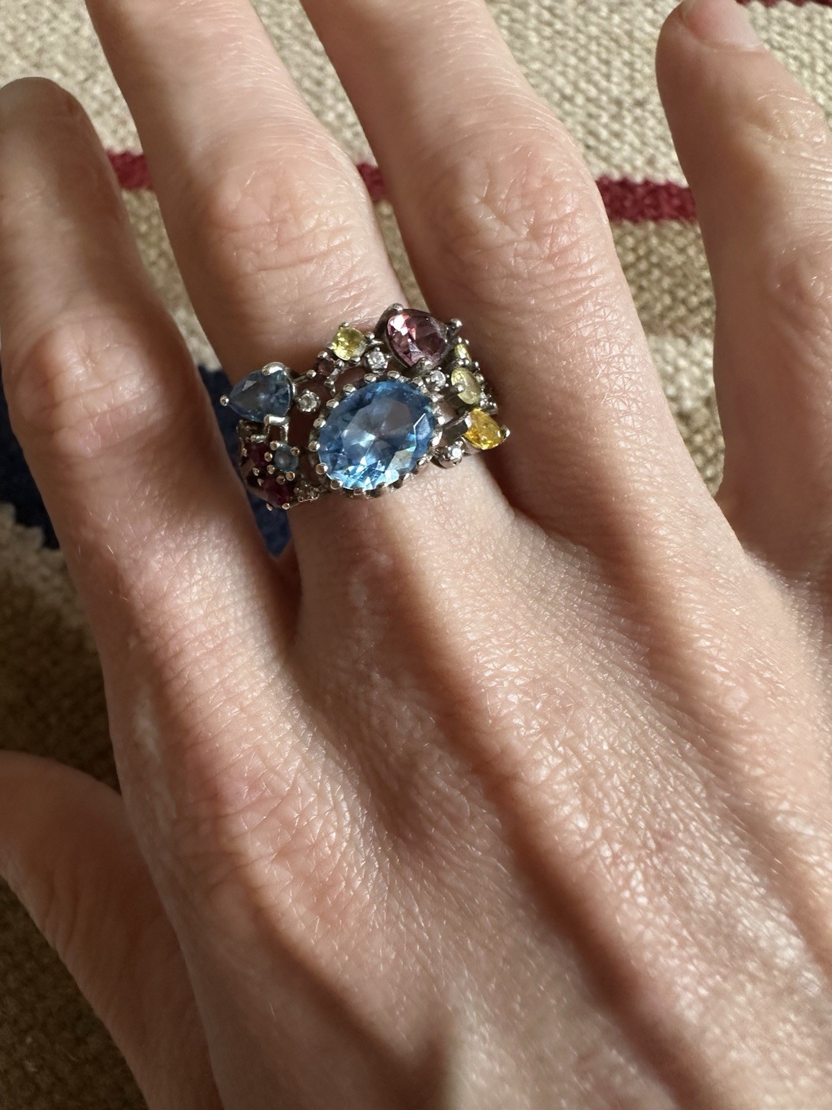 Vintage Sterling 925 Semi Precious Stone Cluster Ring Size 6.75