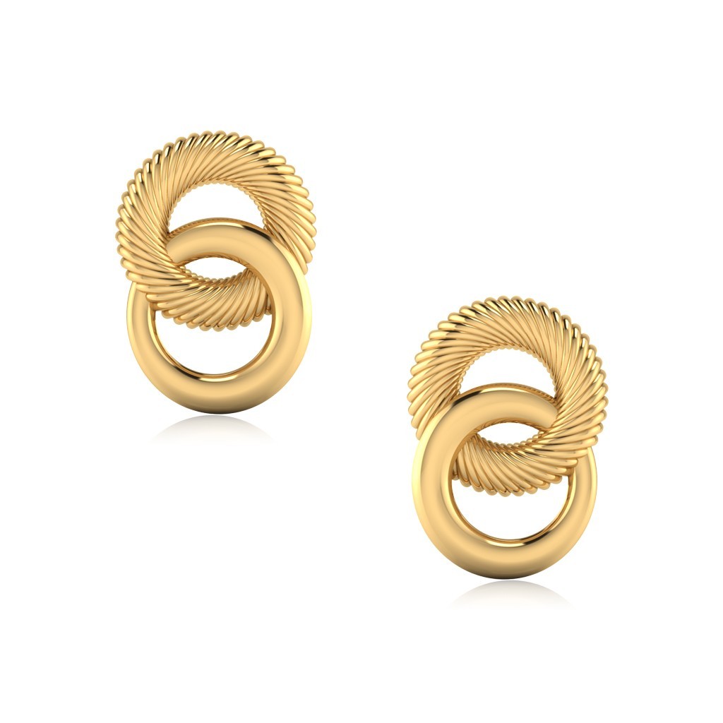 Real 14Kt Yellow Gold Plain Gold Stud Earrings for Women 15.50 mm Screw Back