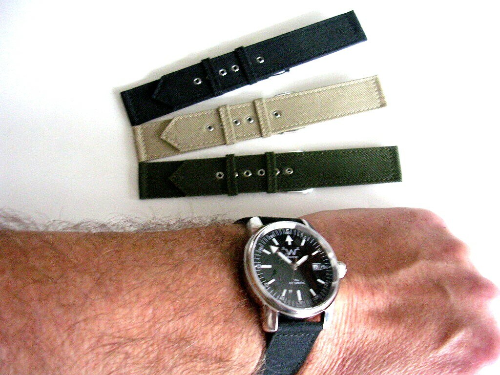 16 Olive Tan Black Canvas WWII 2pc Military watch band Army nato IW SUISSE 18 20