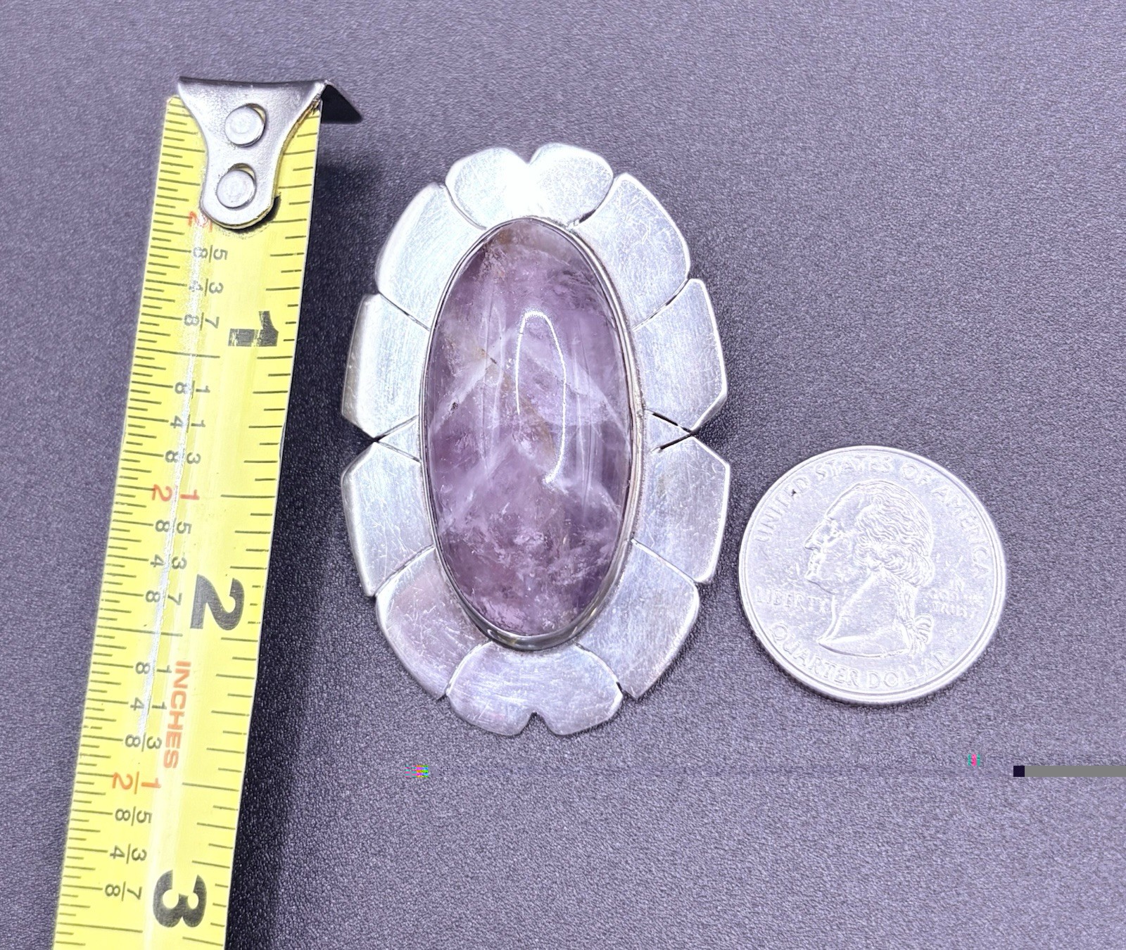 Vintage Taxco Mexico Sterling Silver 925 Amethyst Brooch Pendant Hecho En Mexico