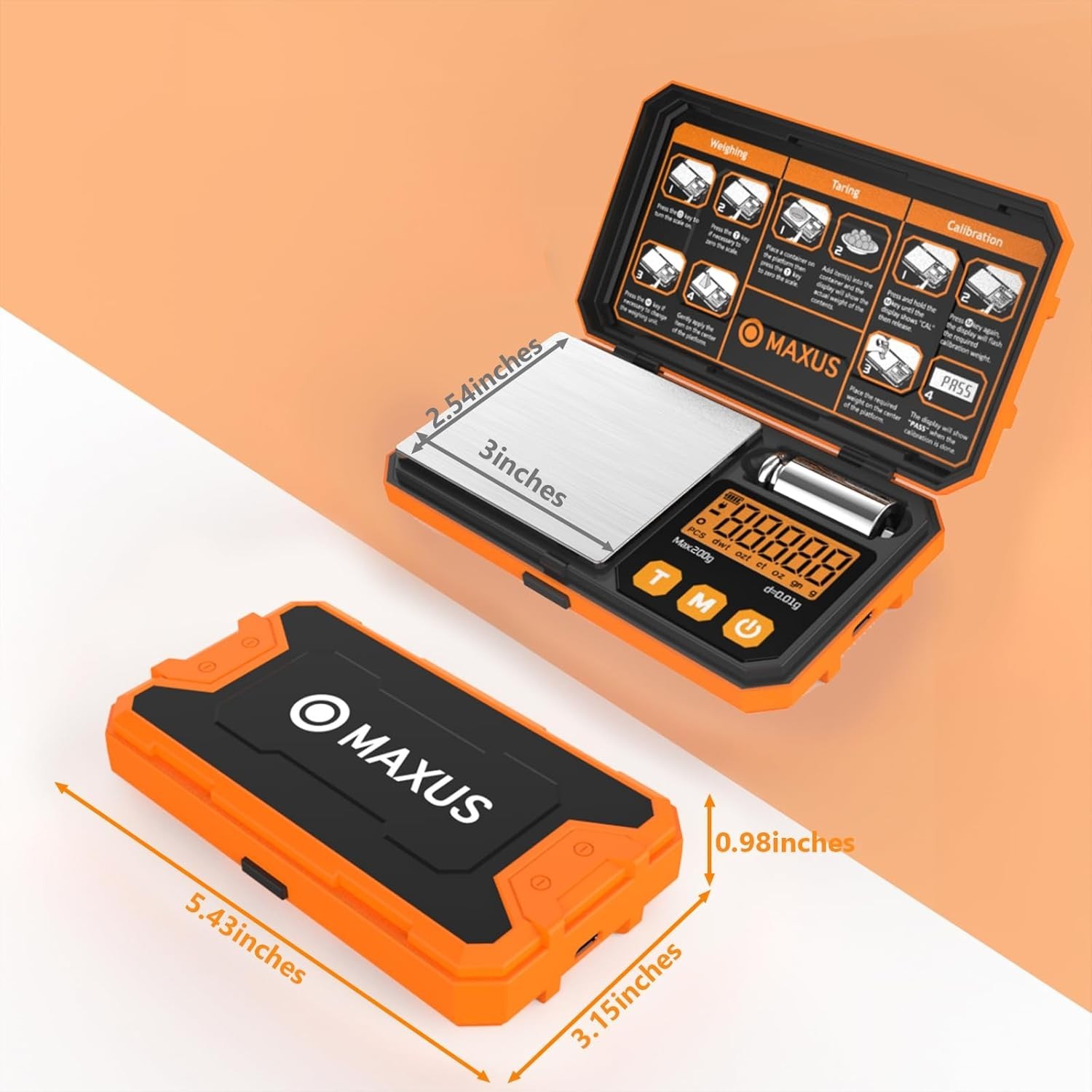Mini Pocket Scale with Backlit LCD Display Tare Function and Calibration Weight