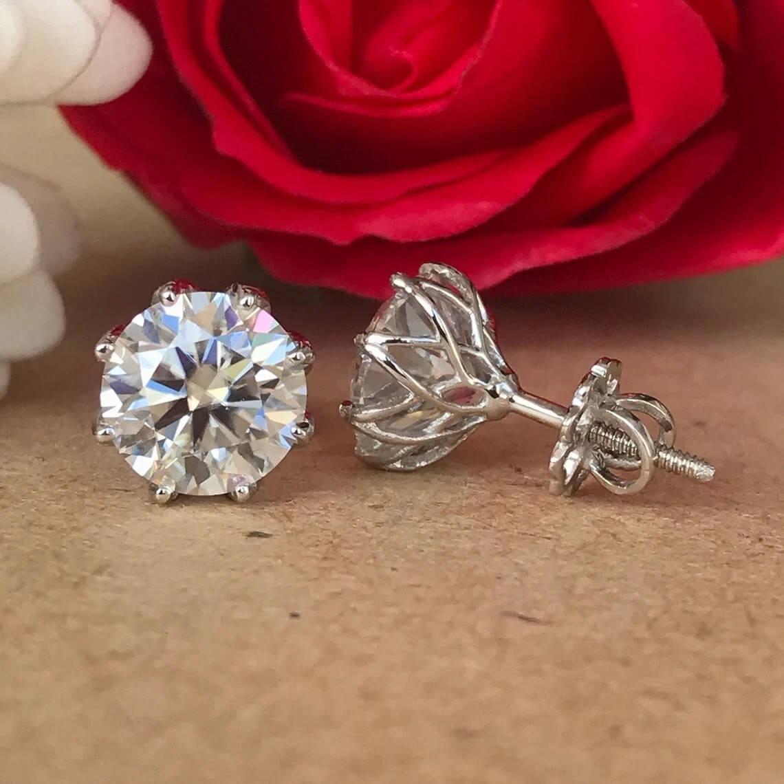 RARE 12.00 Ct Certified Treated White Diamond Studs- Great Sparkle-925 Silver
