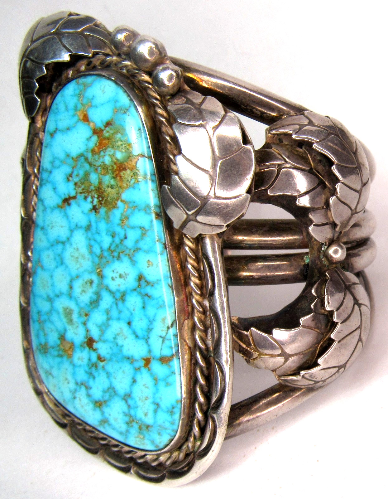 HUGE Navajo 133 GRAM B Shash NUMBER 8 Turquoise Sterling Bracelet CUFF Nat. AMER