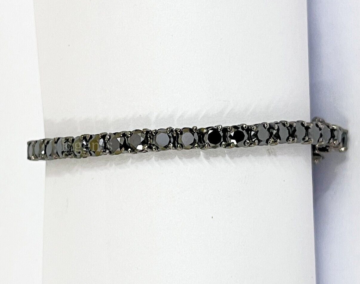Unisex Solid Black Diamond Tennis Bracelet 7.50 Inches In Black Gold Finish AAA