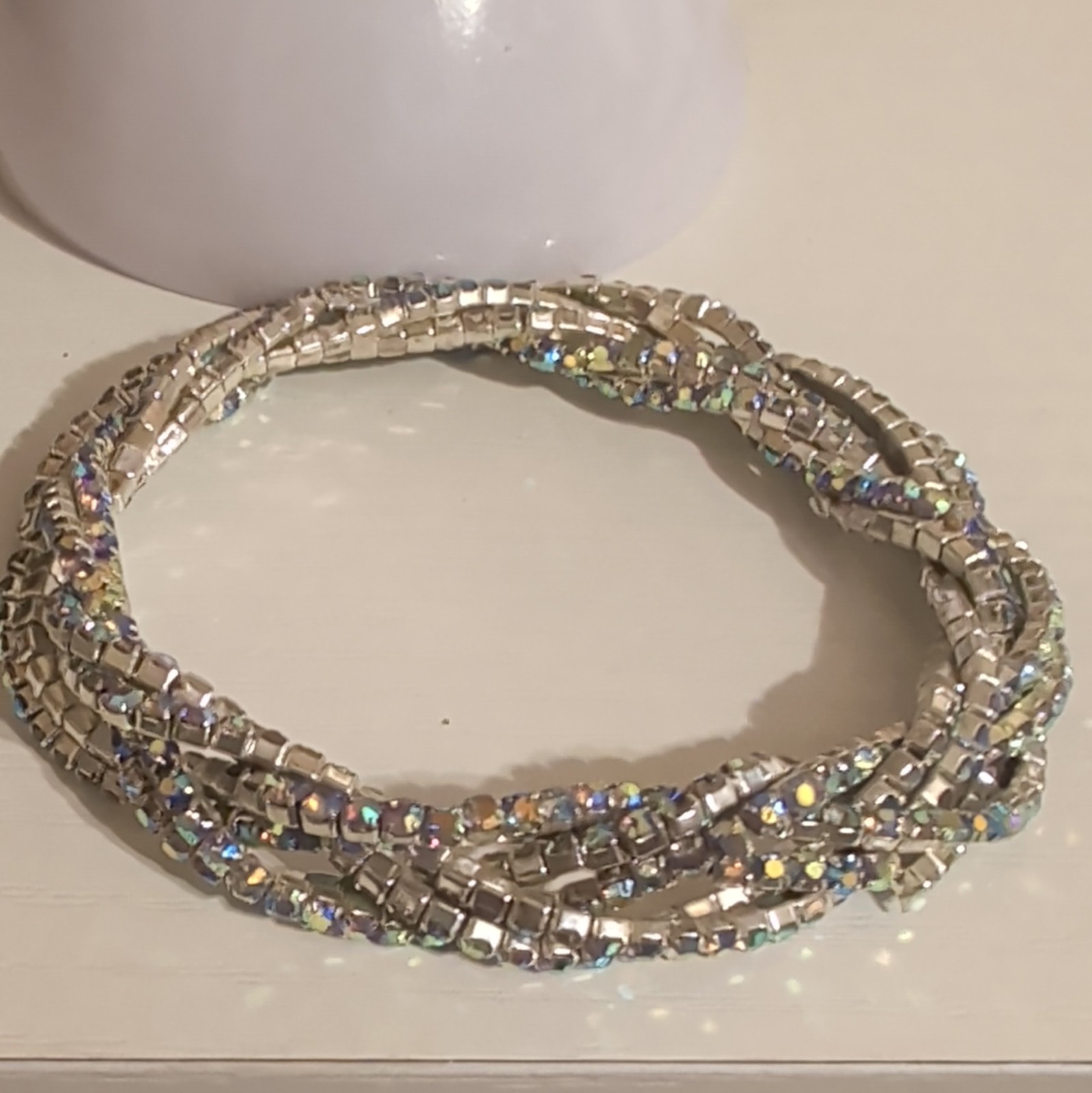 Silver-Tone Crystal Rhinestone Multi-Strand Wrap Stackable Bracelet No Closure