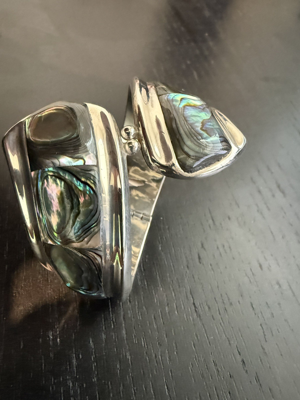 Vintage TAXCO Sterling Silver & Abalone Bypass Clamper Spring-Hinge TR-164