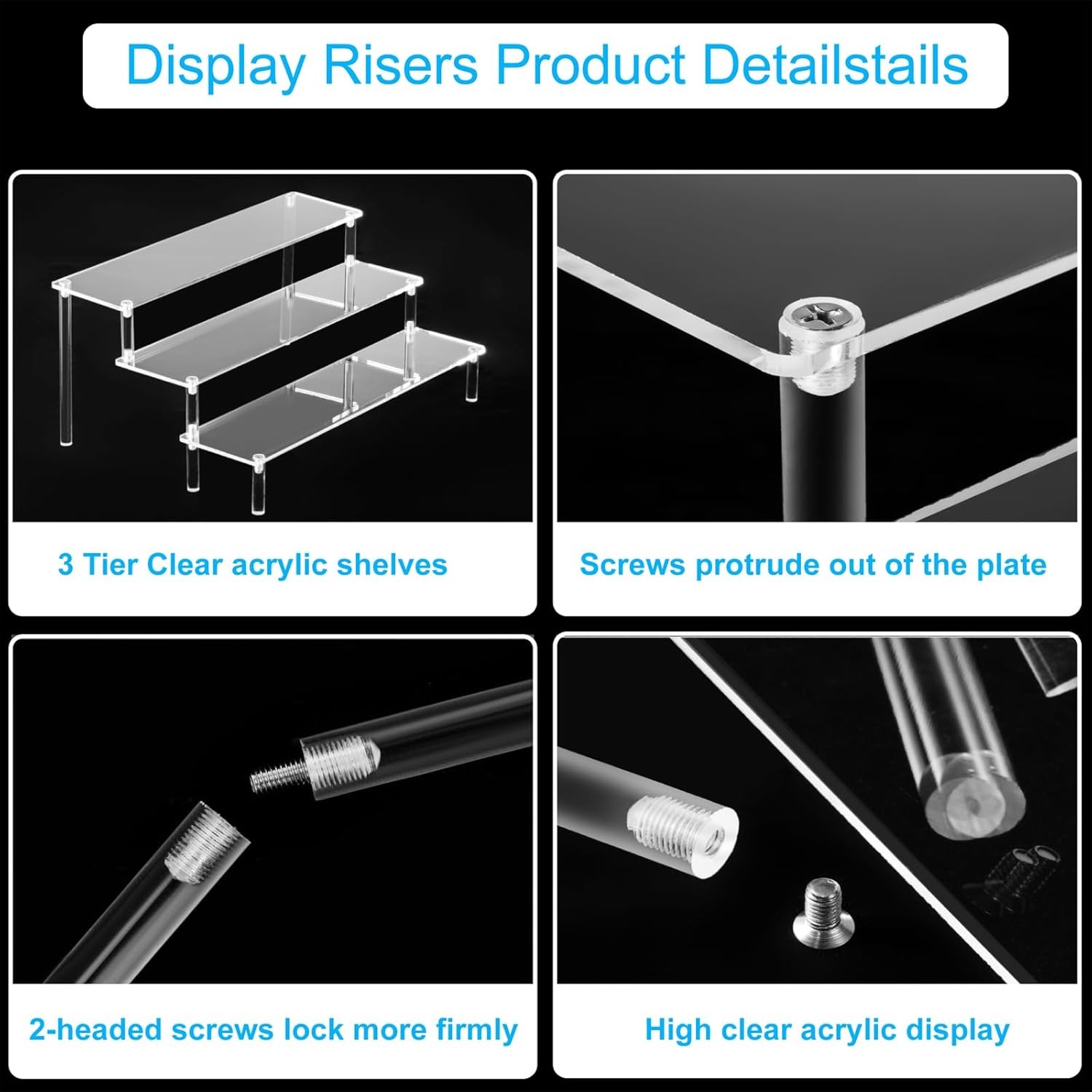 Clear Acrylic Display Risers 3 Tier Shelf Organizer Stand for Perfume Food