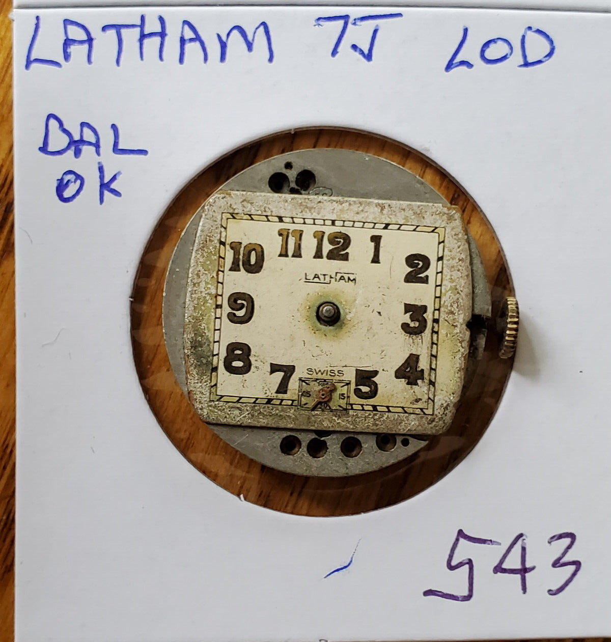 MENS LATHAM 7J LOD WRIST WATCH MOVEMENT #543