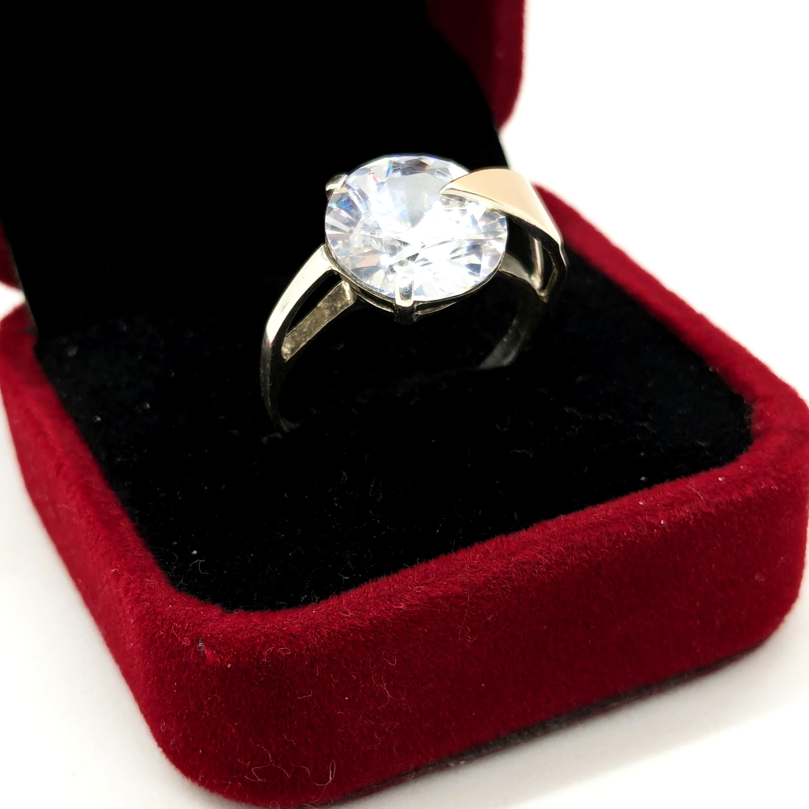 Vintage Luxury RING Silver 925 with Gold Inlay 375 and Stone -size: 10US | #76