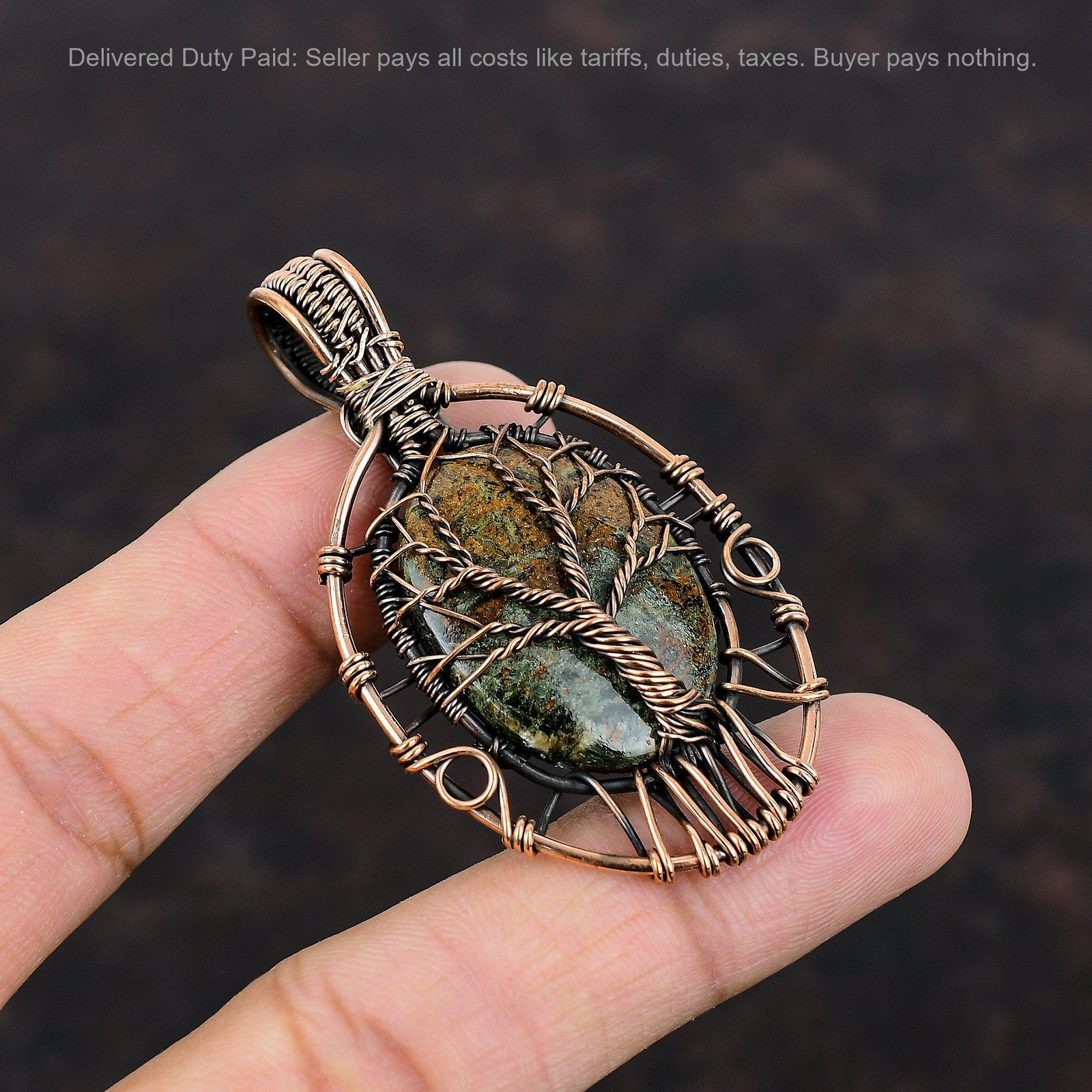 Oval Spessartine Garnet in Limestone Gemstone Unique Boho Pendant Jewelry Copper