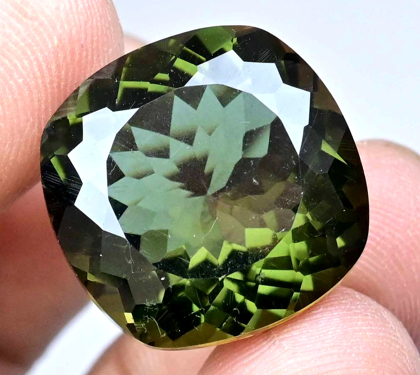 Stunning Natural Greenish Moldavite 25.05 Ct Cushion Cut Certified Rare Gemstone