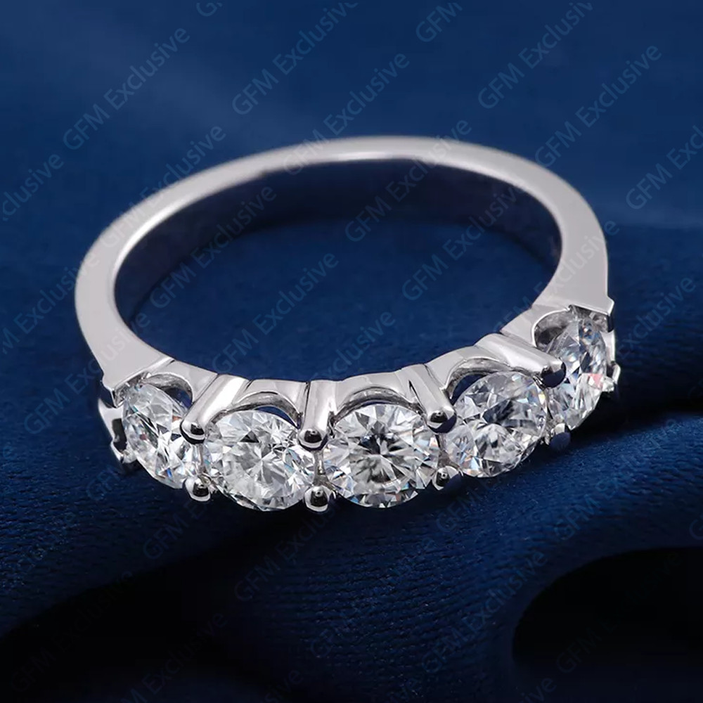 4mm Round Lab-Created Moissanite Wedding Half Eternity Band White Gold Plated