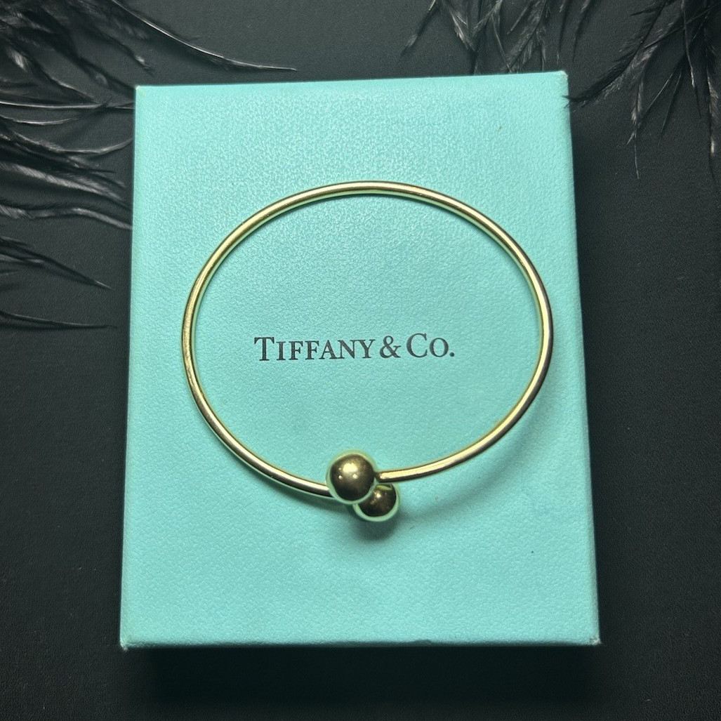 Tiffany & Co. 18K Yellow Gold Ball End Open Bangle Bracelet, No Stone
