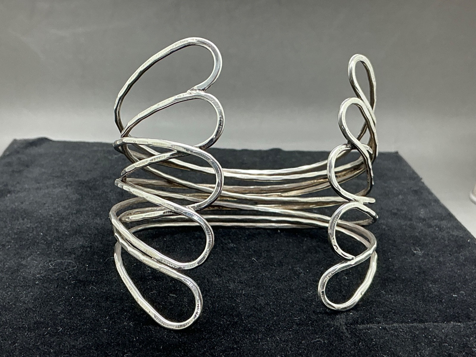 Large Cuff bracelet Artisan hand hammered 900 silver 32.3g