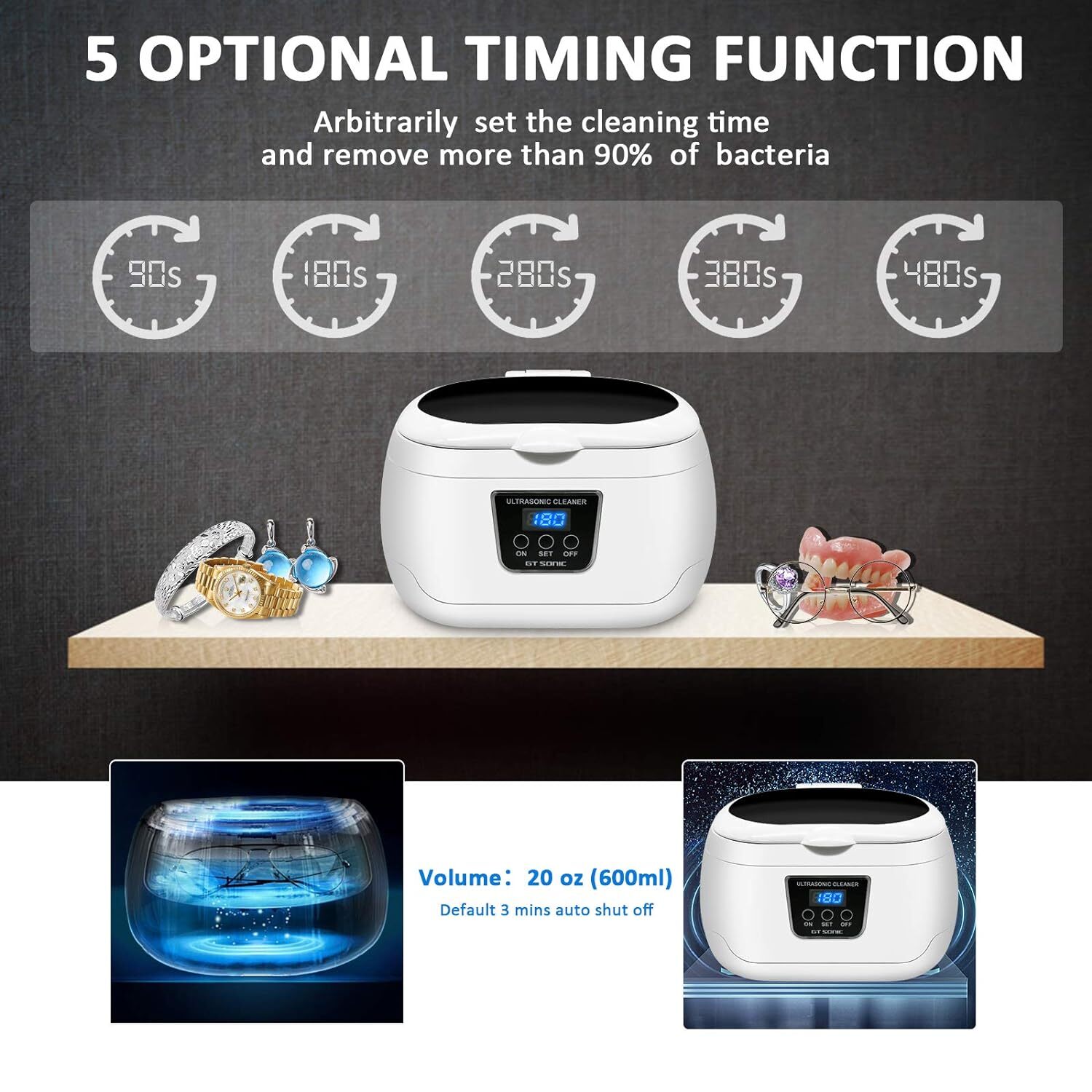 Ultrasonic Cleaner Portable Ultrasound Jewelry Watch Glasses Cleaning Machine US
