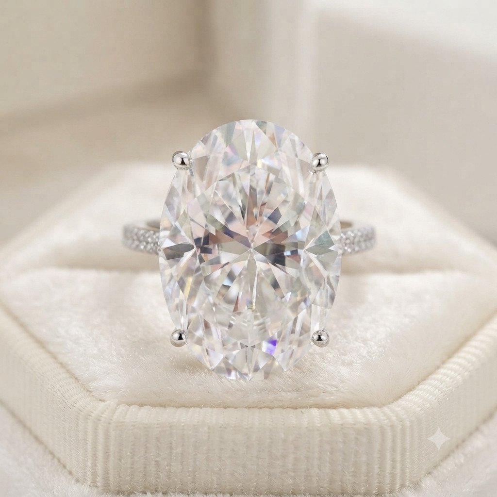 RARE 13.30 Ct Treated White Diamond Solitaire Ring In 925 Silver. Certified