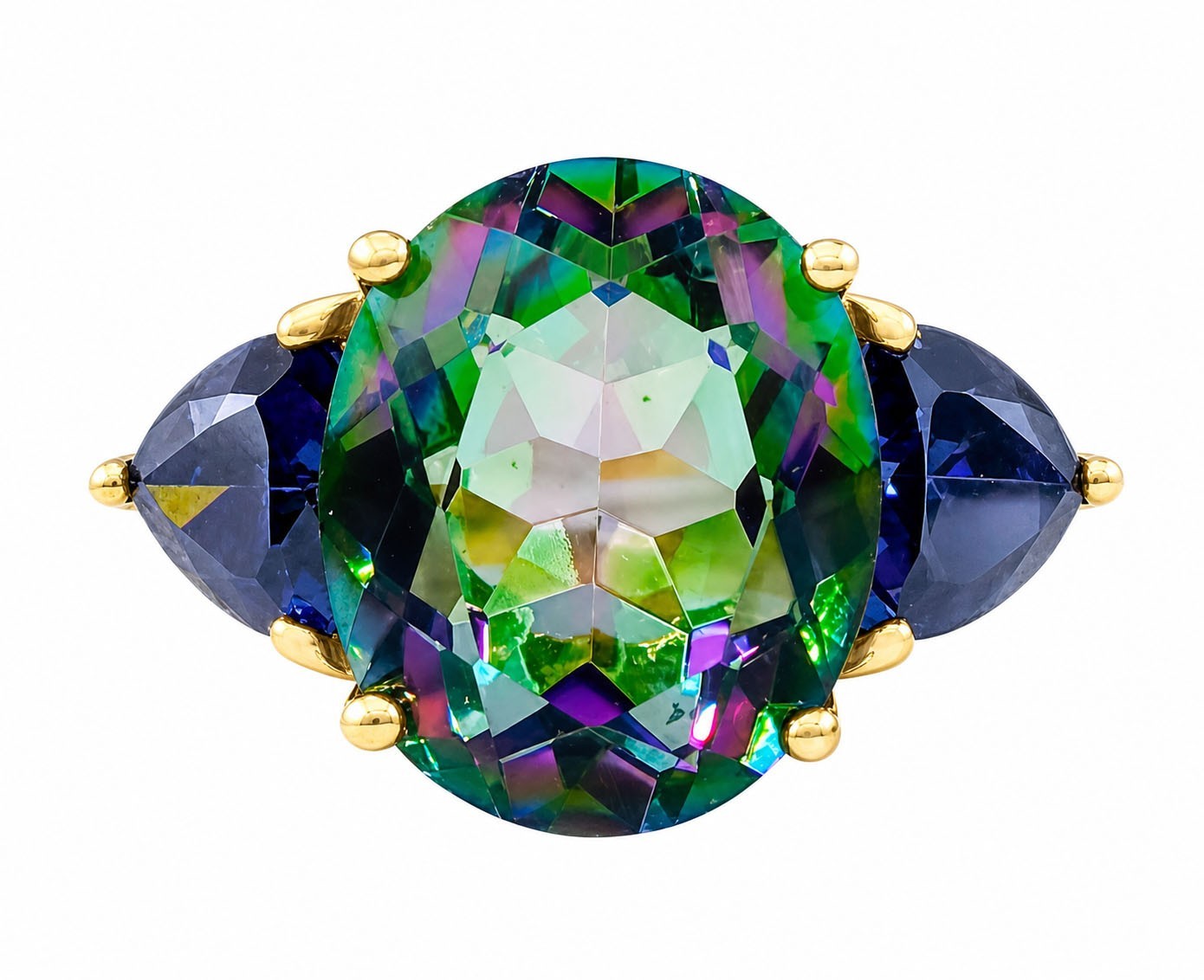 LAB CREATED MYSTIC TOPAZ 7.21 Ct & TANZANITE RING 10k SOLID GOLD – Made in USA