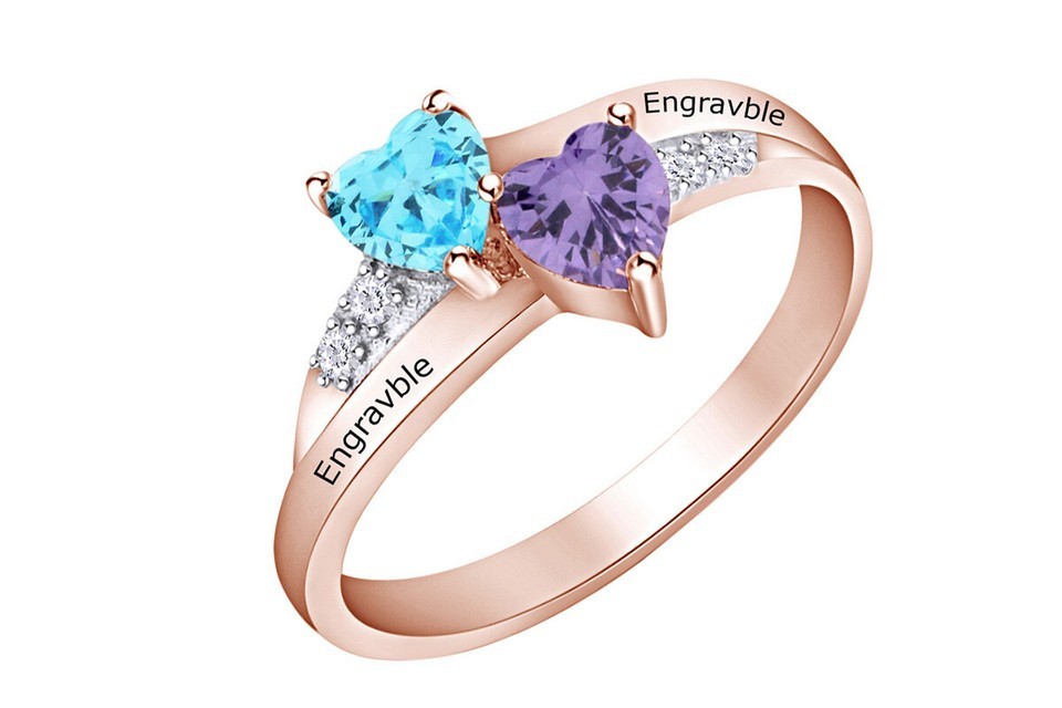 Personalized Gifts Engraved Birthstone Name Promise Ring Couple Silver