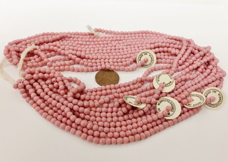1200 VINTAGE CZECHOSLOVAKIAN GLASS DUSTY ROSE 4mm. SMOOTH ROUND CZECH BEADS 4717