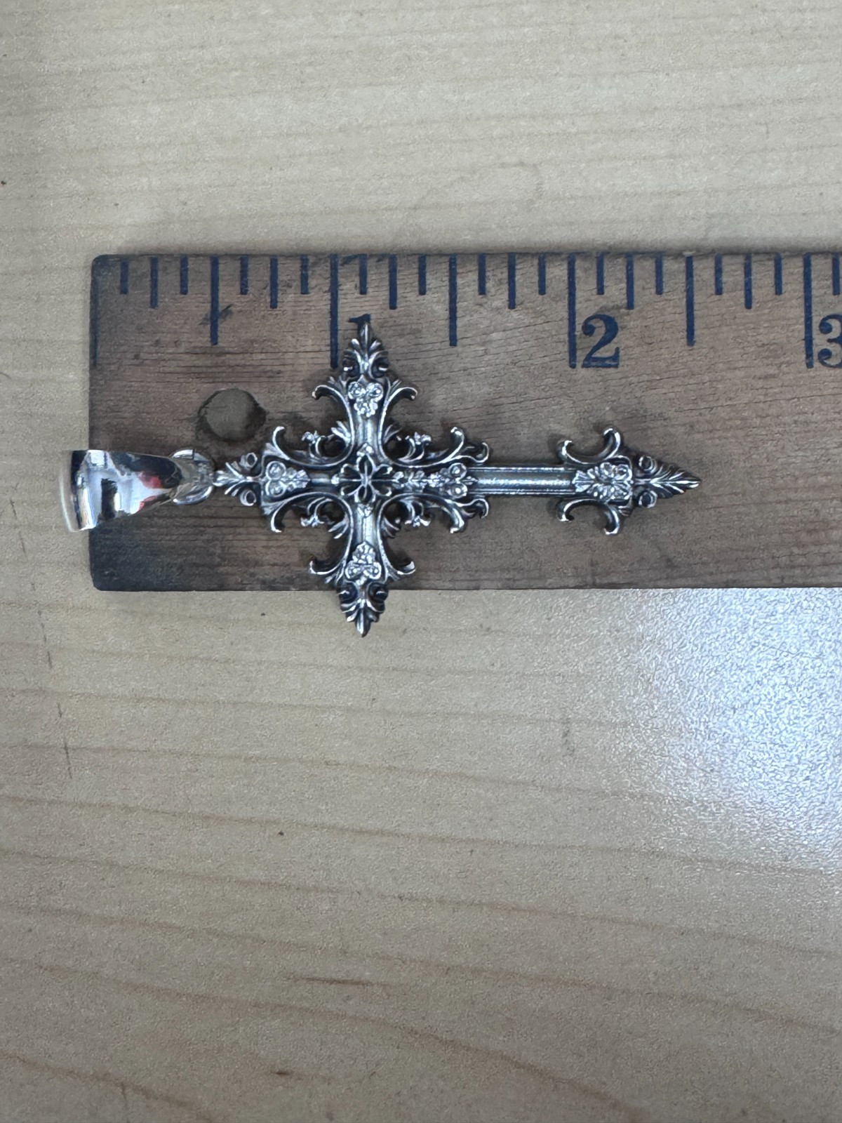 Oxidized Gothic Cross Charm Pendant 2.5″ Polished Solid Sterling Silver .925
