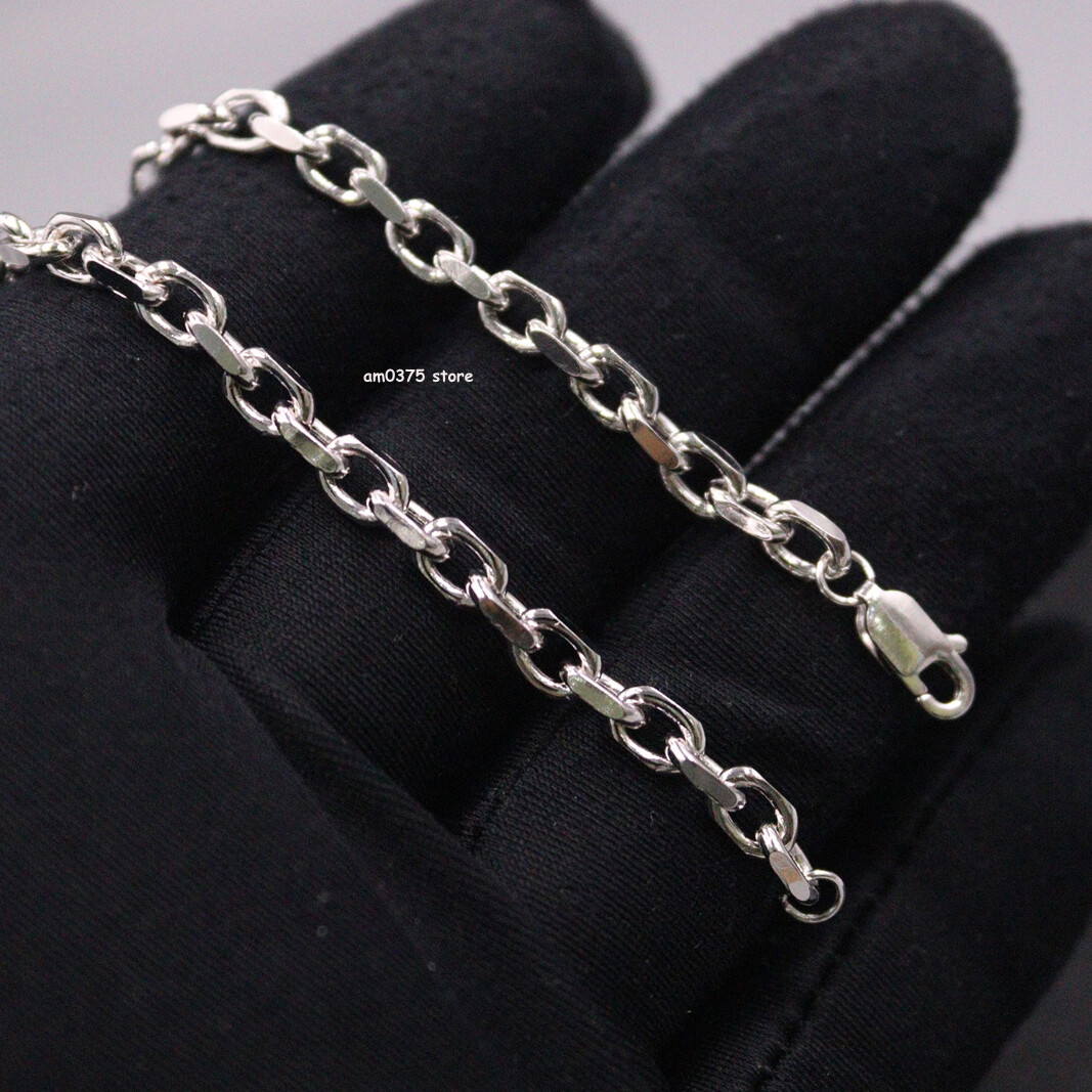 Real S925 Sterling Silver Necklace Women’s 4mm Solid Cable Chain 24inch /26-27g