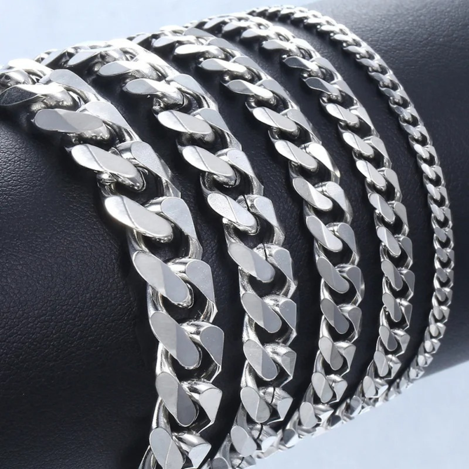 Men’s Chain 3/5/7/9mm Stainless Steel Bracelet Silver Curb Cuban Jewelry Gift
