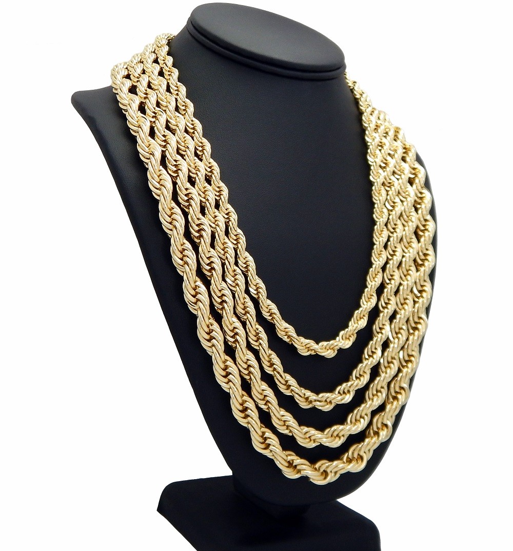 Twist Rope Chain Necklace 14k Gold Finish 7mm to 10mm RUN DMC Hip Hop