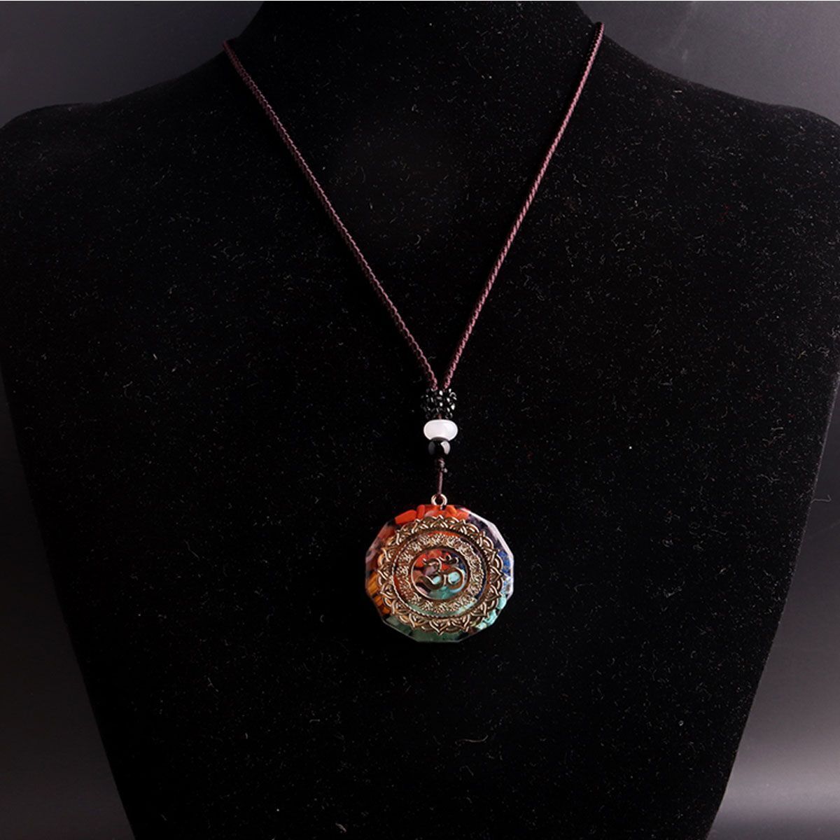 Natural Crystal Orgonite Pendant 7 Chakra Healing Talisman Women Mens Necklace