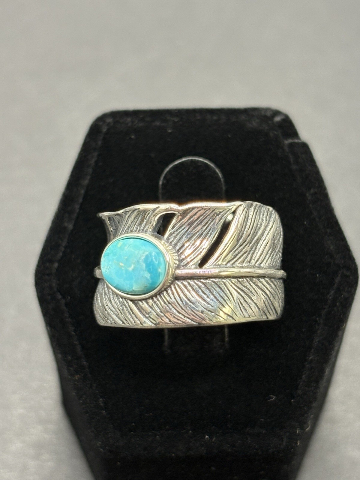 New Condition Sterling Silver Turquoise Feather Ring 6 Grams Size 7 G31