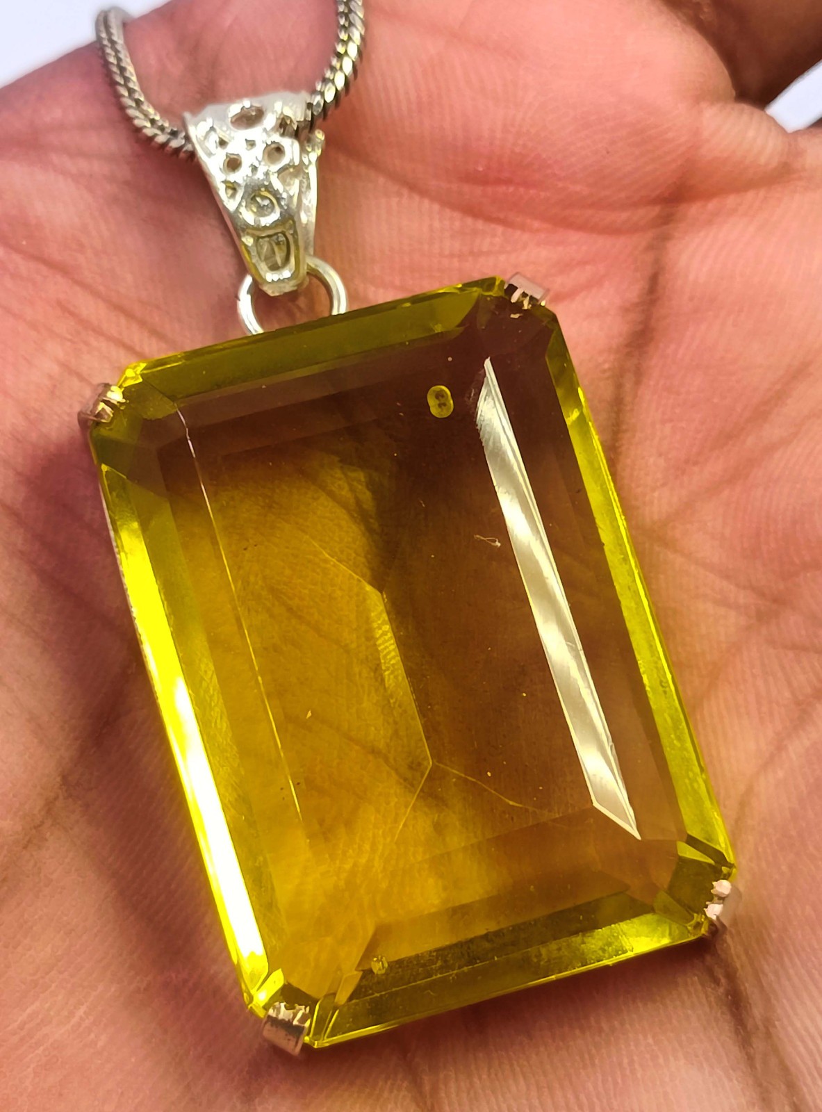 105 Ct Natural Yellow Sapphire Emerald Cut 925 Silver Pendant Free Chain 6FGT