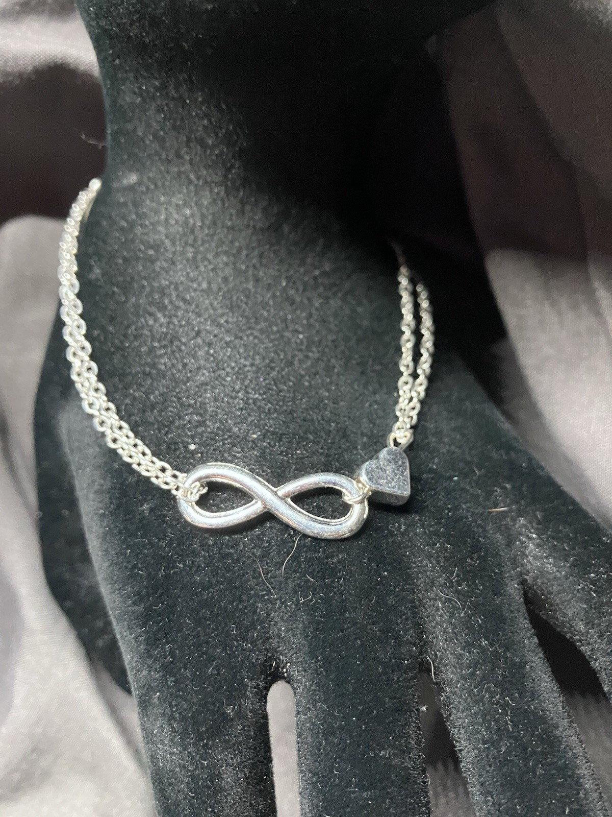Womens Infinity Silver plated bracelet with stainless steel cz anklet + earrings