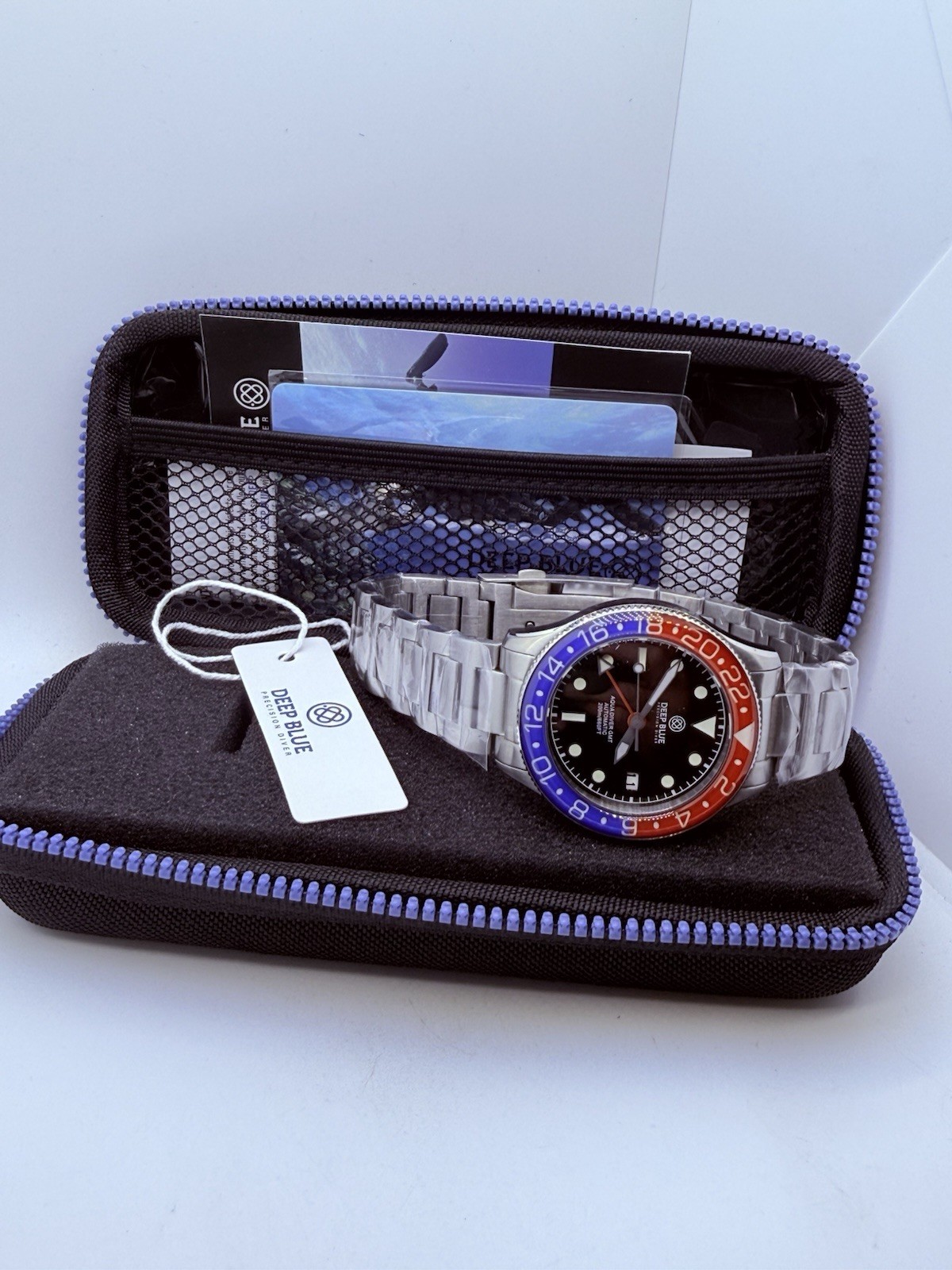 DEEP BLUE AQUA DIVER GMT 40MM AUTO WATCH RED/BLUE BEZEL-BLACK DIAL‼️