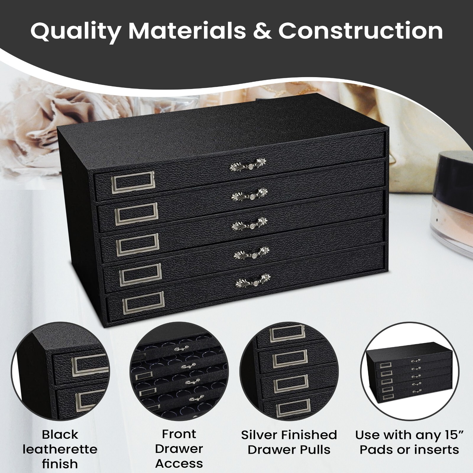 Novel Box 5 Drawer Jewelry Hobby Gem Organizer Display Case with Gem Jar Inserts