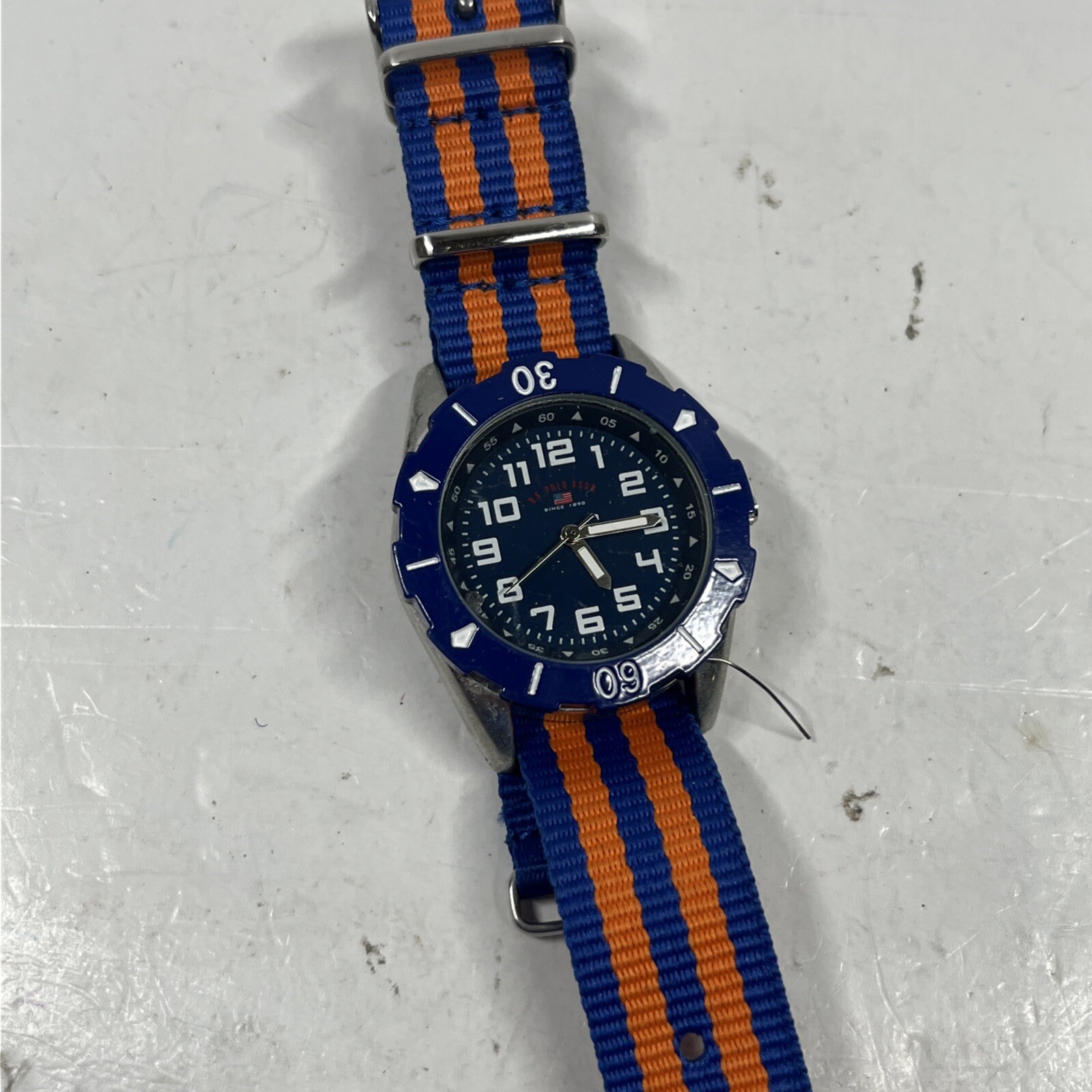 (BROKEN BADLY) U.S. Polo Assn. Sport Mens Sport Watch with Blue n Orange Band