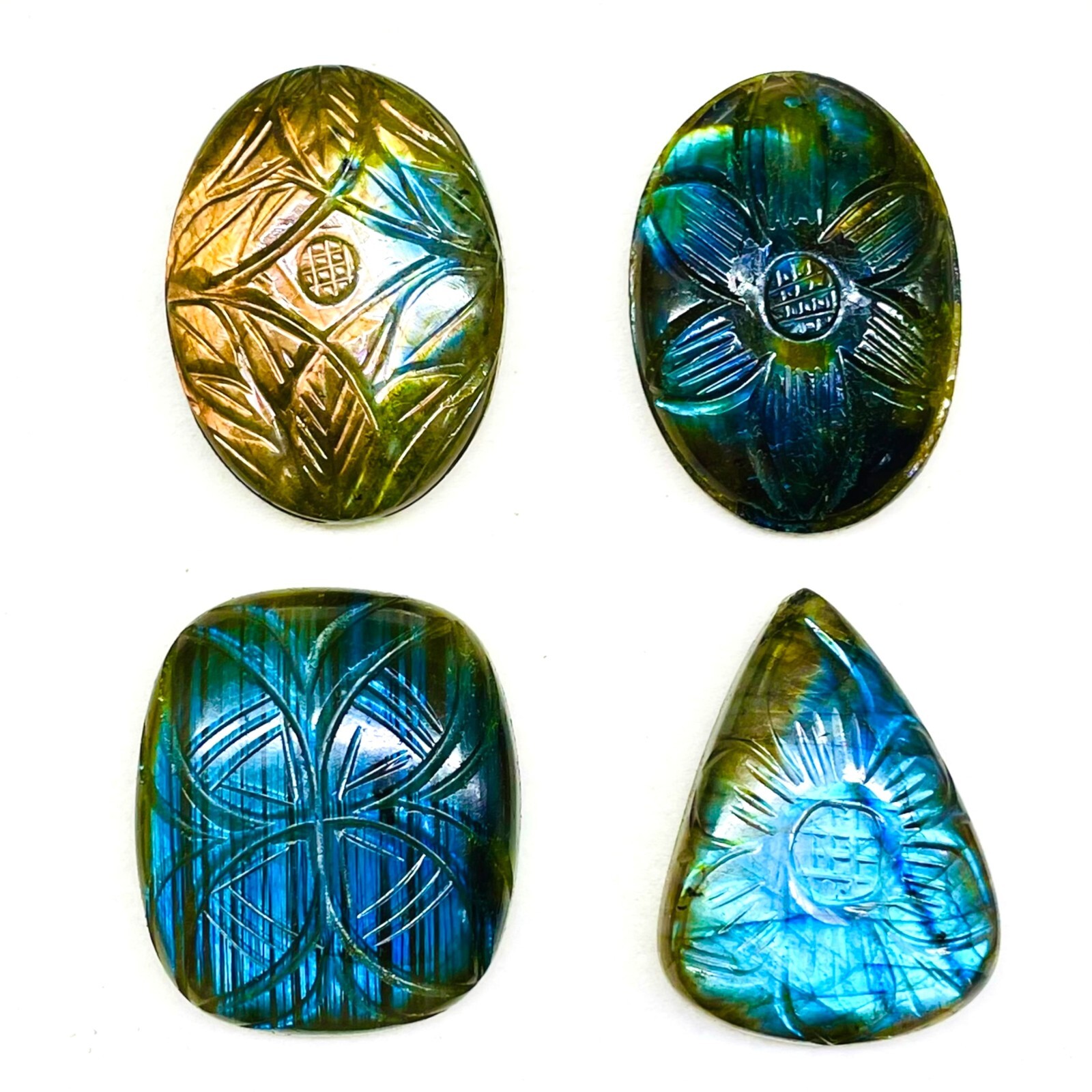 4 Pcs Natural Carved Labradorite 32-34mm Huge Pendant Size Loose Gemstones Lot
