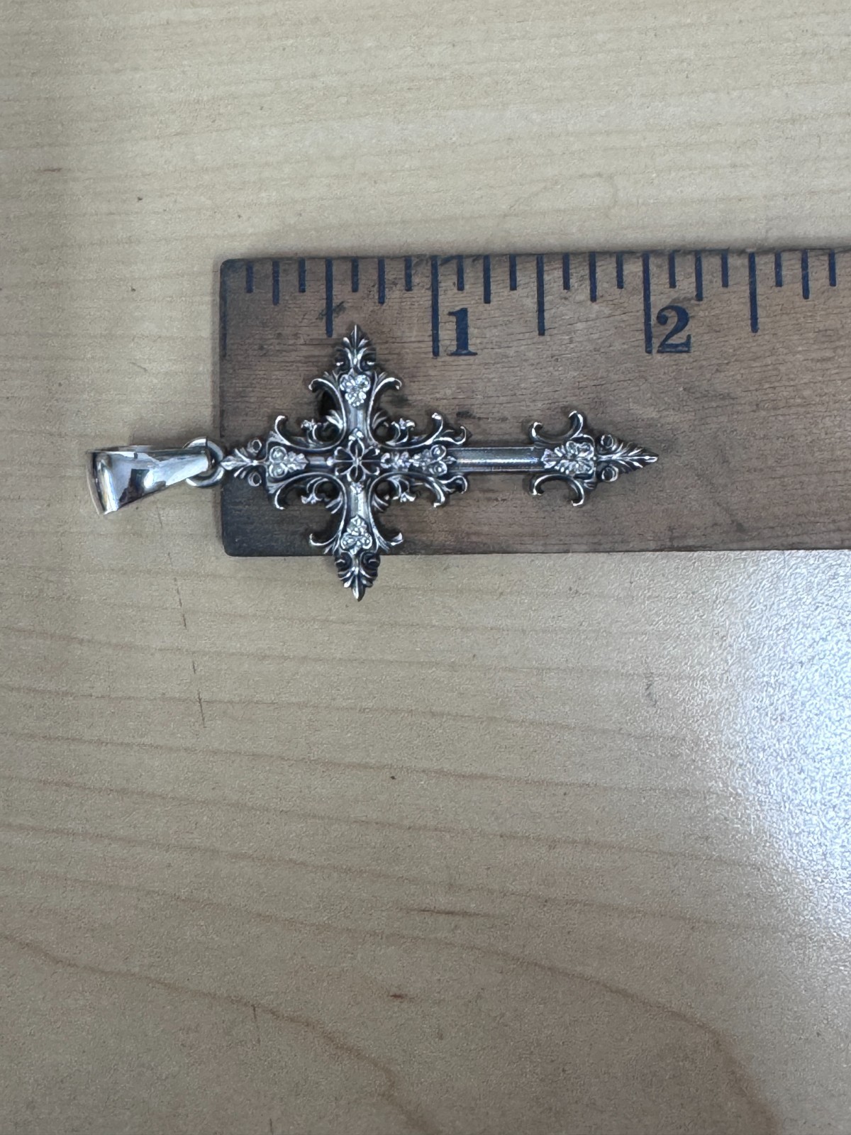 Oxidized Gothic Cross Charm Pendant 2.5″ Polished Solid Sterling Silver .925